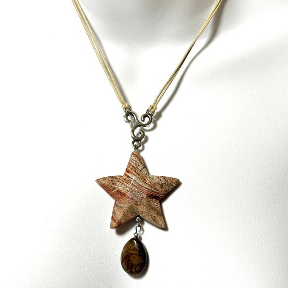 2/$20, Earthy Crazy Lace Agate Star Necklace, Genuine Gemstone Cord Necklace - Picture 2 of 14